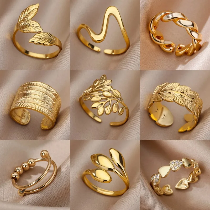 Французские выдалбливают кольца Открытое кольцо для Female18K Позолоченные женские украшения из нержавеющей стали Изображение 4