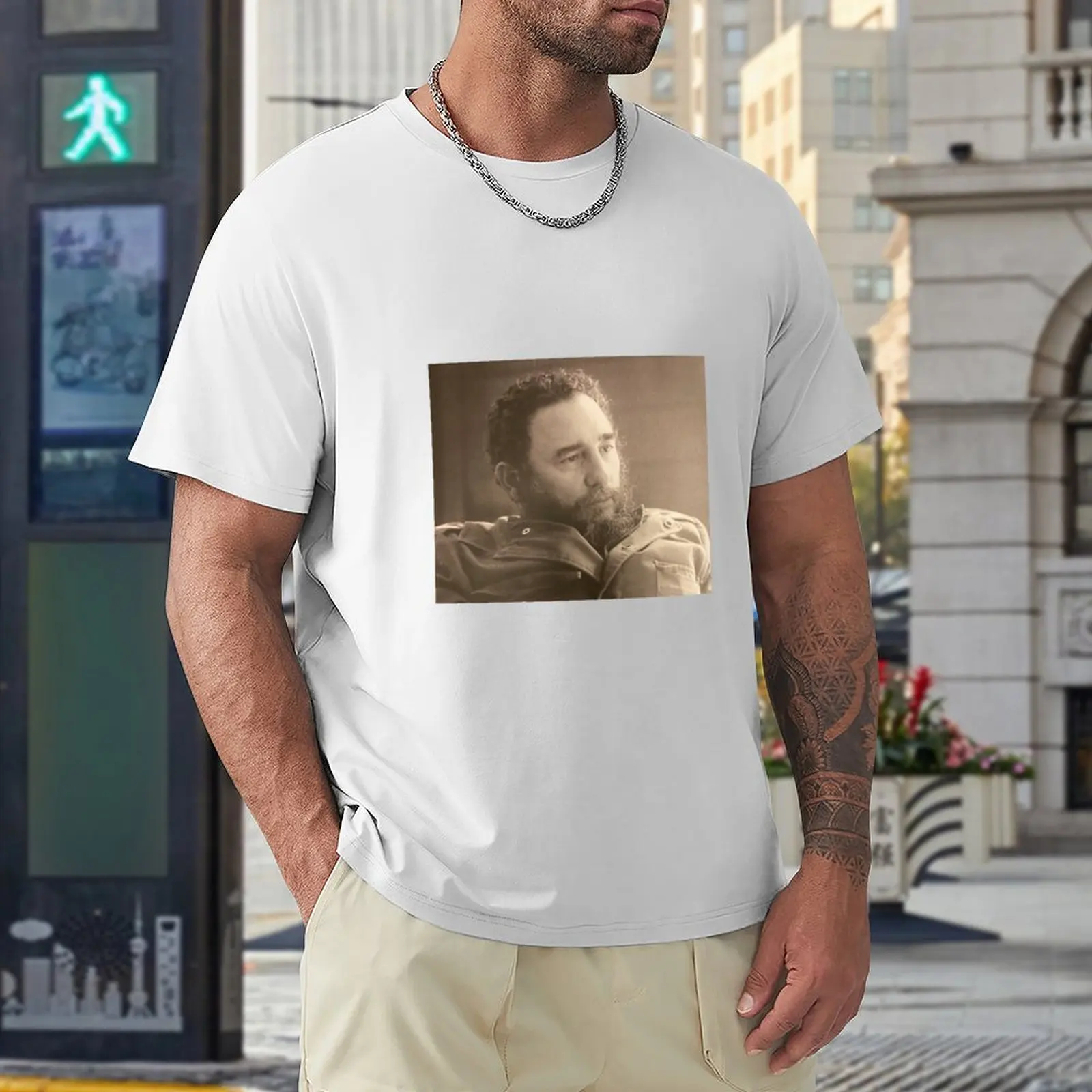 Футболка Fidel in Thought винтажная футболка плюс размер топы индивидуальные футболки мужские футболки повседневные стильные Изображение 4
