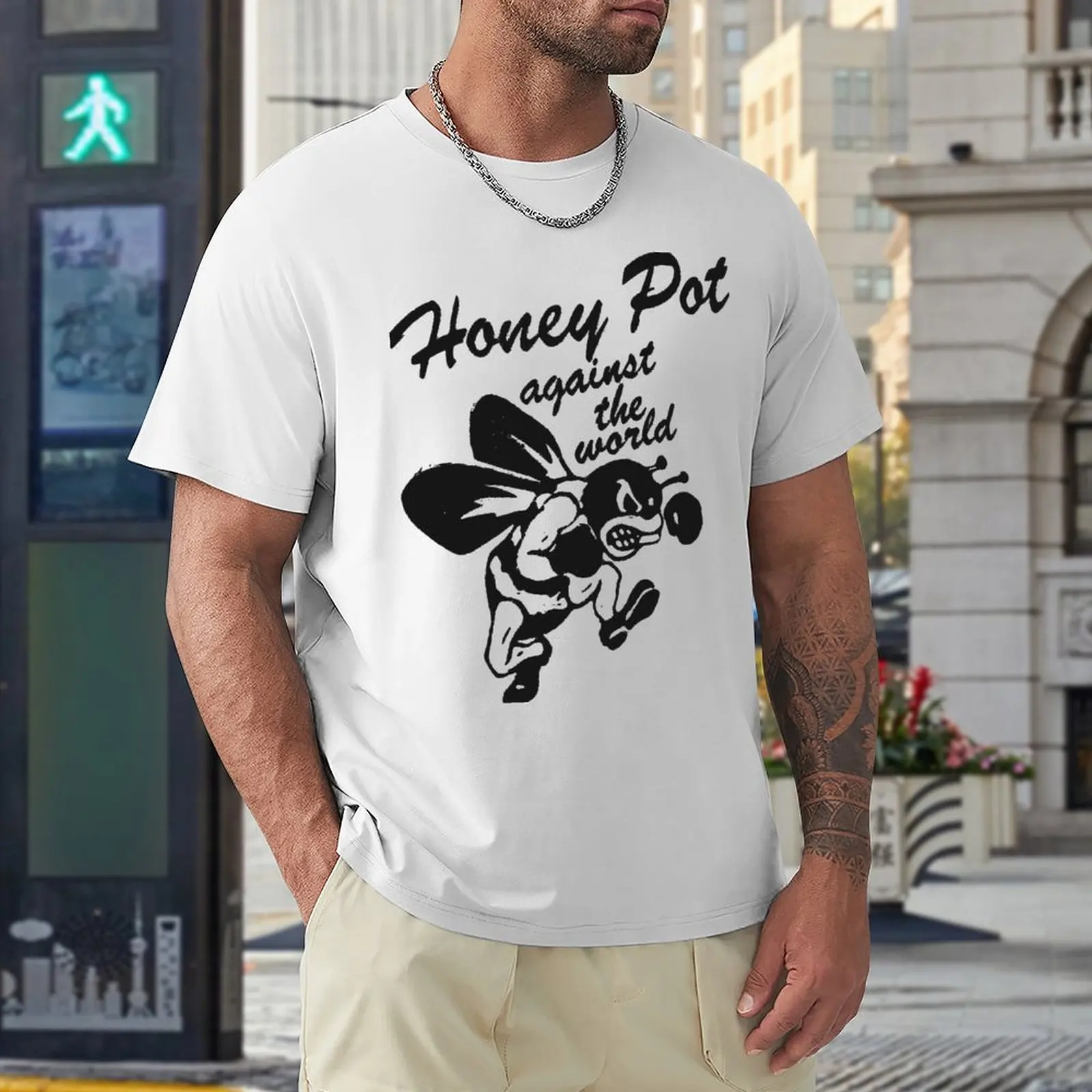 Футболка Honey Pot Against the World, футболка с графикой, футболки для мальчиков, винтажная одежда, великолепная футболка, футболки для мужчин, хлопок Изображение 4