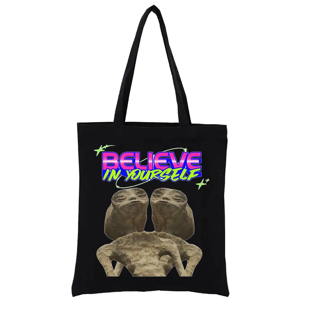 Художественная сумка-тоут с изображением любителя курения инопланетянина, сумки для покупок с внеземным принтом, женские сумки, Модная сумка для покупок, Забавная сумка для покупок Изображение 4