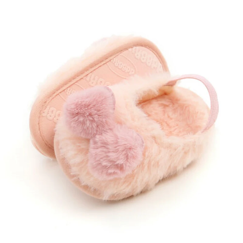 0-18 м Милые туфли для новорожденных девочек в кроватку из мягкого хлопка с плюшевым бантом, туфли принцессы для маленьких девочек, подарки Изображение 5