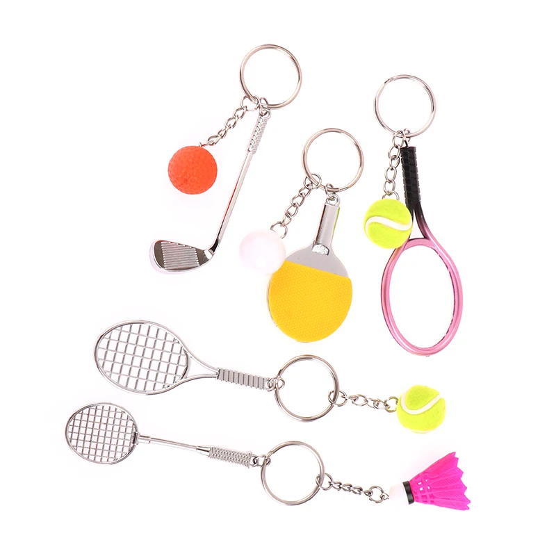 1 шт. имитация мини-тенниса, бадминтона, мяча для гольфа, брелок для ключей, Металлическая автомобильная брелок для ключей, спортивный подарок для сувенирного мяча, брелок для ключей Изображение 5
