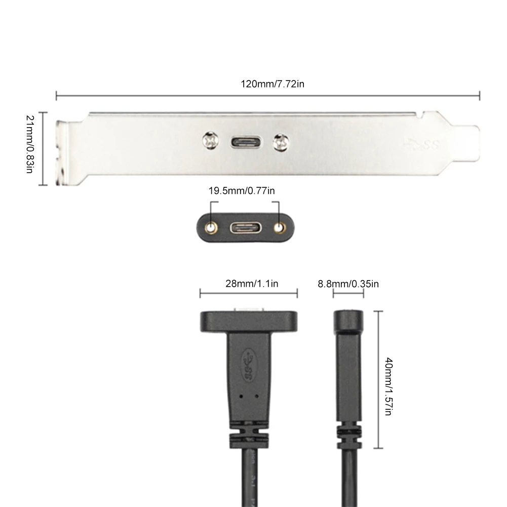 20-сантиметровый кабель USB A 3.0 Male-USB C Female на передней панели с винтом для крепления на панели, удлинительный кабель для материнской платы 5 Гбит/с Изображение 5