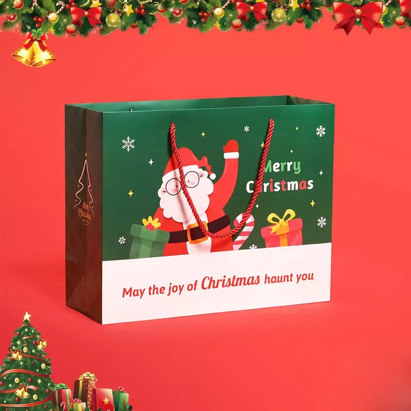 500 шт./лот На заказ с Логотипом Merry Christmas Candy Tote Bag Упаковка Санта-Печенья Пользовательские Рождественские Художественные Бумажные Подарочные Пакеты Изображение 5