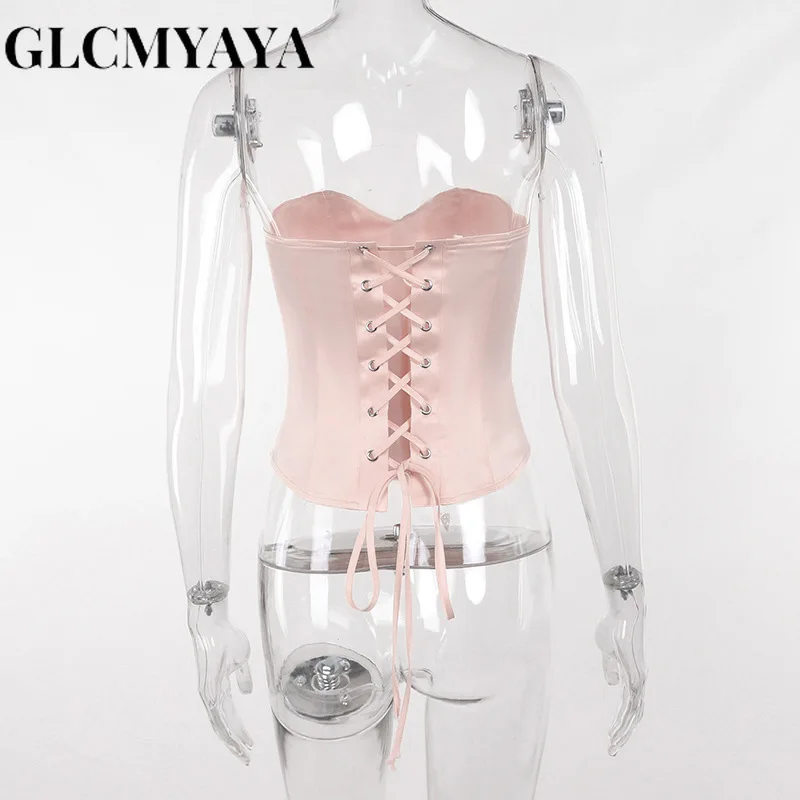 GLCMYAYA, женские футболки без бретелек с бантом, контрастные футболки с поясом, летние модные однотонные Сексуальные топы без рукавов Изображение 5