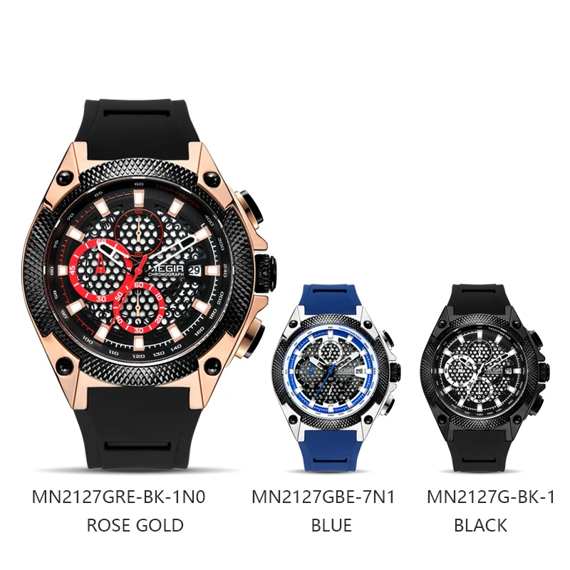 MEGIR Мужские спортивные часы Relogio Masculino С синим силиконовым ремешком Мужские часы Лучший бренд класса Люкс, светящиеся водонепроницаемые кварцевые часы Man Изображение 5