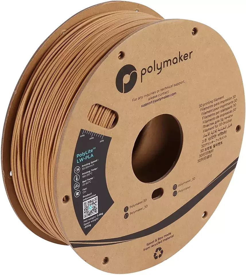Polymaker PLA PolyLite LW-PLA 3D Нить накаливания Картонная катушка PLA Нить накаливания низкой плотности 1,75 мм 3D нить накаливания 0,8 кг / рулон Изображение 5