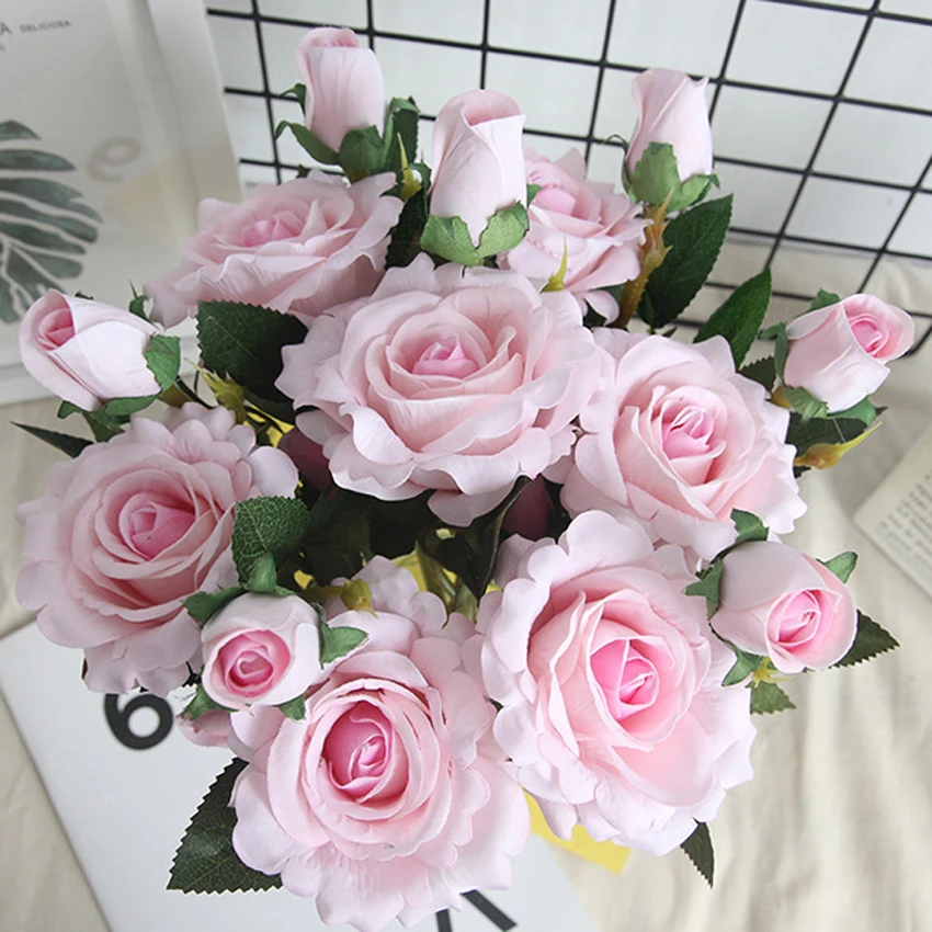 Бархатная роза, искусственный цветочный лист, домашний свадебный декор, Букет невесты, украшение дома для свадебной вечеринки в США, аксессуары 