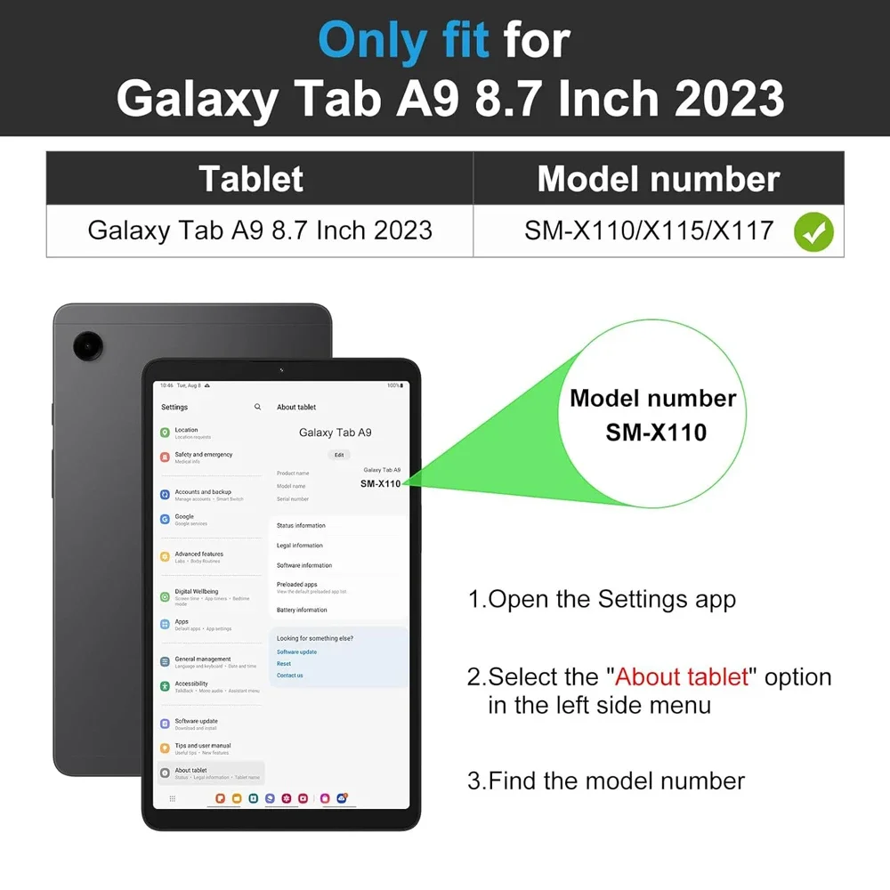 Для Samsung Galaxy Tab A9 Чехол 8,7 Дюймов 2023 SM-X110/X115/X117 Чехол для планшета Funda Магнитный Smart Auto Sleep Wake Складная Подставка Изображение 5