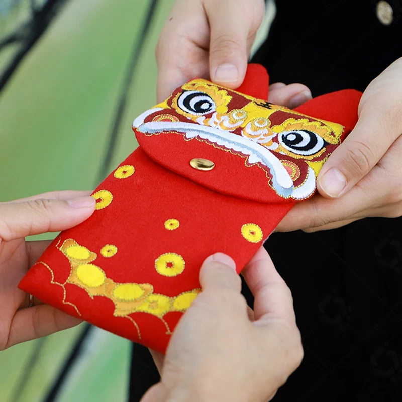 Китайские красные конверты Подарочная упаковка Хунбао Вышивка Тигра Карманы для счастливых денег Китайская вышивка на Новый Год Изображение 5