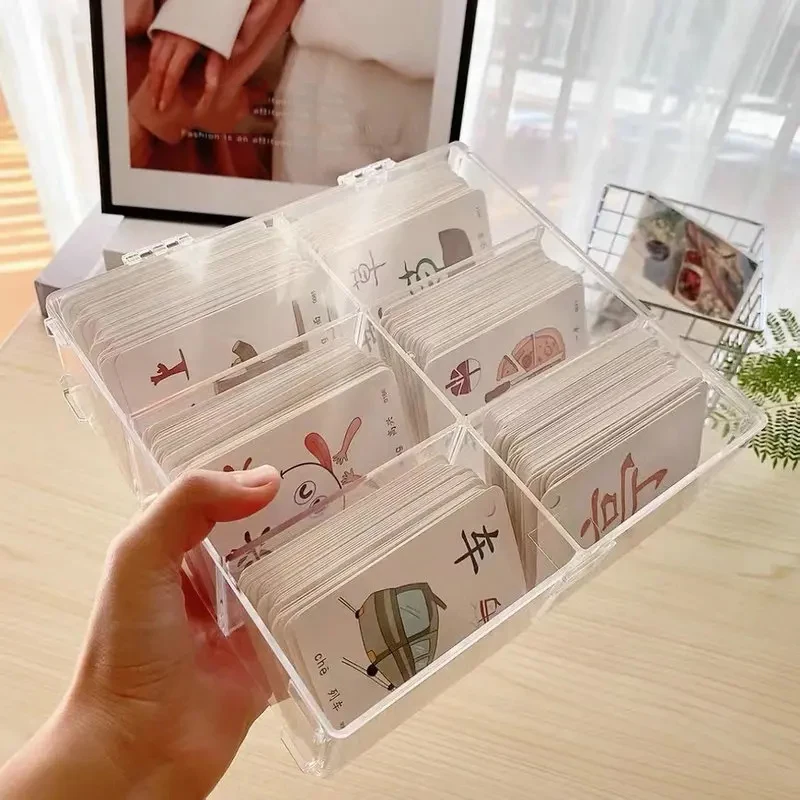 Корейский Акриловый Прозрачный Ящик для хранения Blind Box Card Kpop Чехол для хранения фотокарточек Отделение-органайзер для фотокарточек Откидная коробка Изображение 5