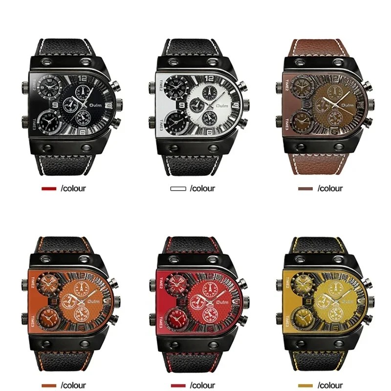 Мужские часы 2024 Oulm люксового бренда, кварцевые, Повседневный Кожаный ремешок, водонепроницаемые мужские наручные часы в стиле милитари, спортивные часы Reloj De Hombre Изображение 5