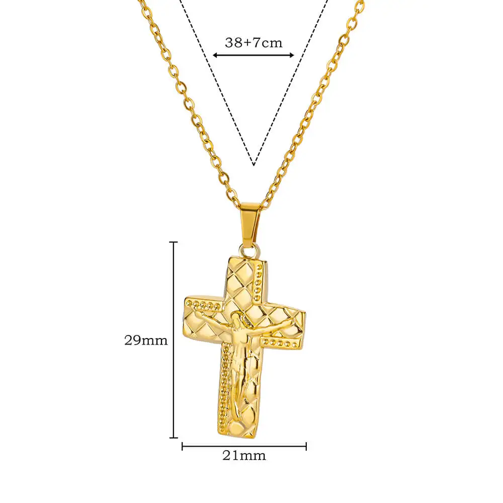 Подвеска с крестом Иисуса, Золотое ожерелье с тиснением для женщин, колье из нержавеющей стали, повседневный трендовый ювелирный подарок Изображение 5