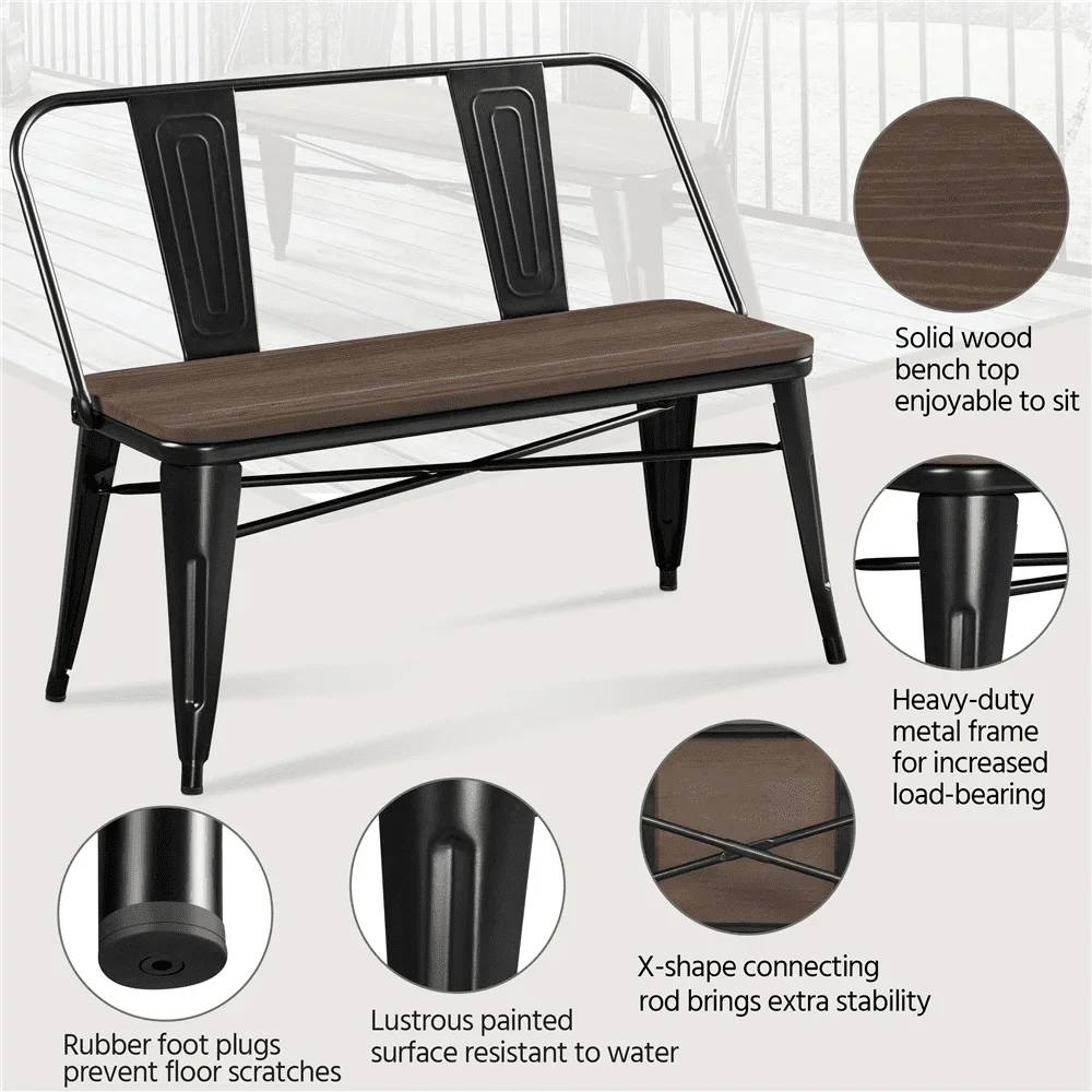 Промышленная металлическая Обеденная Скамейка с деревянной столешницей для огорода, черный Изображение 5