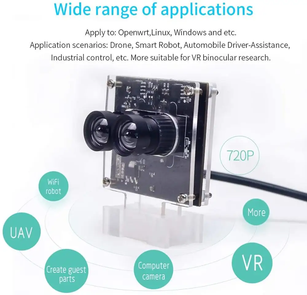 Роботизированная Камера VR-Камера с USB-Кабелем, Широкоугольный Объектив 720P 1MP Бинокулярной Роботизированной Камеры Изображение 5
