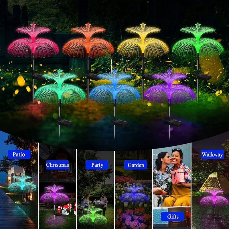 Солнечные светодиодные фонари, наружная водонепроницаемая Солнечная энергия, Медуза, Садовый декор, лампа для газонной дорожки, 7 Цветов, меняющих цвет Изображение 5