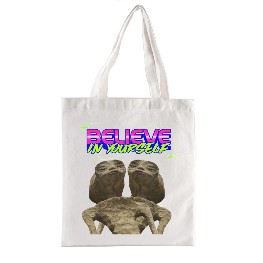 Художественная сумка-тоут с изображением любителя курения инопланетянина, сумки для покупок с внеземным принтом, женские сумки, Модная сумка для покупок, Забавная сумка для покупок Изображение 5