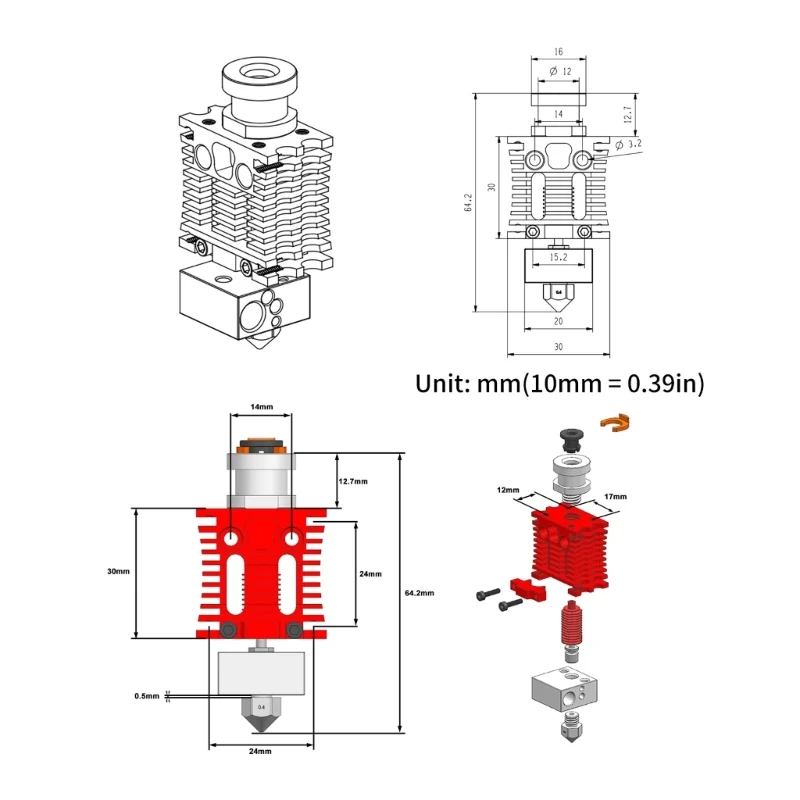 Экструдер для 3D-принтера Red Radiator для адаптеров V6 Hotend и CR10 Ender 3 Hotend Изображение 5