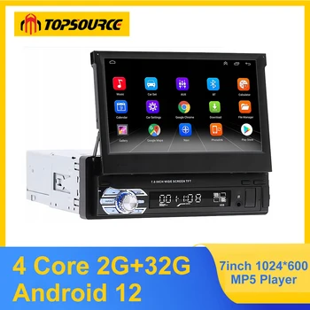 Автомагнитола TOPSOURCE 1Din с 7-дюймовым выдвижным экраном, мультимедийный видеоплеер Android 12 GPS WIFI, автомагнитола BT FM-навигация