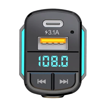 Автомобильный адаптер питания Bluetooth-совместимое быстрое зарядное устройство FM-передатчик Быстрая зарядка Цифровой дисплей QC3.0 Type C для iPhone Huawei