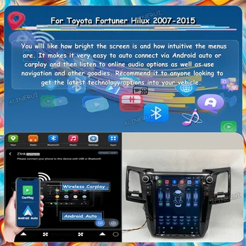 Автомобильный беспроводной экран Carplay Android 13 для Toyota Fortuner Hilux 2007-2015 Bluetooth Радио Аудио Центральный мультимедийный аудио 1 Din