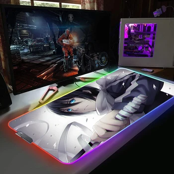 Аниме Ято Норагами Большой игровой коврик для мыши RGB USB LED Светящаяся геймерская клавиатура Мягкий коврик для мыши Резиновый коврик для мыши с 7 световыми ковриками