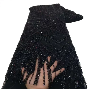 Африканская кружевная ткань с пайетками и бисером 2023 Новейшая Французская Нигерийская вышивка Сетчатая кружевная ткань для пошива свадебных платьев XZ3508