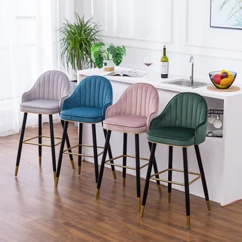 Барные стулья из бархата Nordic Kitchen, простая барная мебель со спинкой, высокие табуреты, кресло на стойке регистрации в кафе, домашний стул из кованого железа