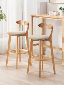 Барный стул, высокий стул из массива дерева, современный минималистичный барный стул, легкий барный стул с роскошной спинкой, барный стол и стул Nordic home