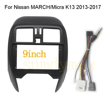 большой экран 2 Din android Автомобильное Радио Фризовая Рамка с кабелем питания для Nissan MARCH Micra K13 2013-2017 комплект крепления панели автомобиля на приборную панель
