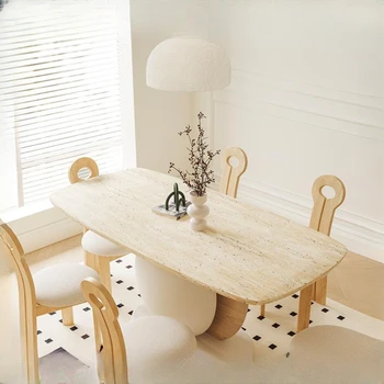 Бревна, кремовый цвет, натуральный травертин, обеденные столы, стулья, домашние небольшие квартиры, Скандинавская творческая личность, мраморные столы