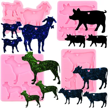 Брелки для ключей для крупного рогатого скота, силиконовые формы, Блестящие украшения, брелок для свиньи, собаки, форма из эпоксидной смолы, ожерелье, Подвеска, изготовление изделий из смолы