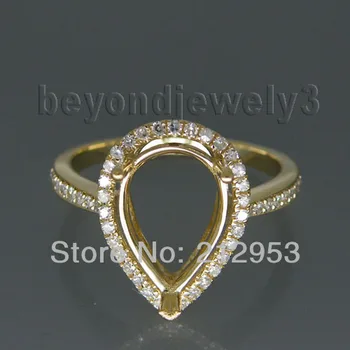 Винтажная груша 8x12 мм из твердого 14-каратного желтого золота с полумонтажным кольцом Loving Fine Jewelry для подарка жене на годовщину WU080