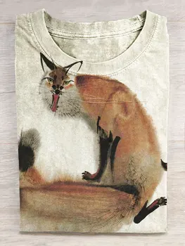 Винтажная футболка с рисунком лисы, мужские и женские весенне-летние топы с короткими рукавами, футболки