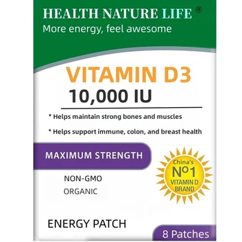 Витамин D3 10 000 МЕ Органических пластырей с витамином D, запас на 8 недель, Содержит комплекс витамина D и K Премиум-класса Без ГМО, биотин и фолиевую кислоту