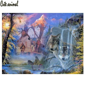 Водопадный пейзаж 5D, полная алмазная живопись, Вышивка бисером, Алмазная Мозаика, изображение Индийской женщины-Волка, Набор для вышивки крестом 