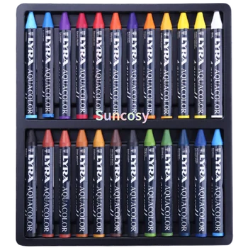 Водорастворимые восковые мелки LYRA Aquacolor, набор из 12 24 цветных карандашей, Интенсивная пигментация, Высокая светостойкость
