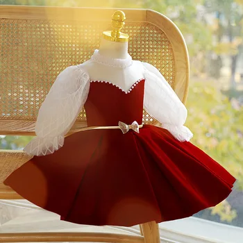 Высококачественные детские платья для подростков, праздничное бальное платье, красное расшитое бисером кружевное платье Принцессы для девочек, праздничное платье на 1 день рождения для маленьких девочек