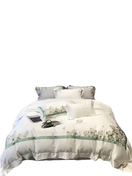 Вышивка в виде цветка розы в пасторальном стиле с 100 кусочками постельного белья из небесного шелка, шелковистое и прохладное на ощупь стеганое одеяло