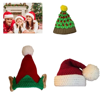 Вязаная шапочка для девочек, женская осенне-зимняя теплая Рождественская шапка, уличная одежда