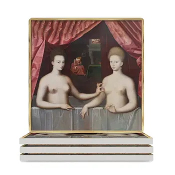 Габриэль д'Эстре и одна из ее сестер принимают ванну, керамические подставки (квадратные), набор кружек, набор милых подставок