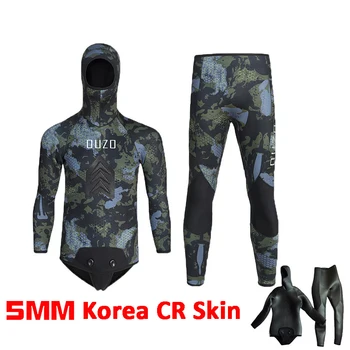 Гидрокостюм с капюшоном 5 мм Kroea CR Skin для подводной охоты, теплый гидрокостюм, камуфляж, 2 предмета, костюм для подводного плавания с открытыми порами, Водолазный костюм для подводного плавания