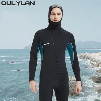 Гидрокостюм с капюшоном 5 мм и диагональной застежкой-молнией спереди для защиты от холода и тепла, гидрокостюм для серфинга, плавания, гидрокостюм для фридайвинга