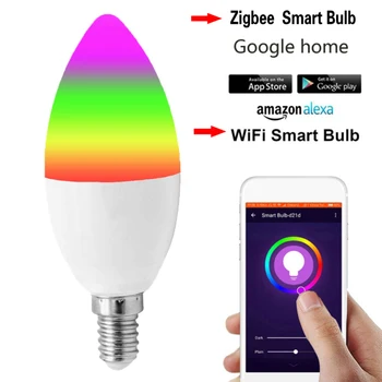 Голосовое Управление E12 E14 Rgbcw Smart Candle Bulb Работает с Alexa Home Led Bulb 3.0 Smart Home Tuya 5w