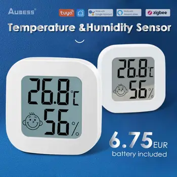 Датчик температуры Tuya Zigbee, датчик влажности в умном доме, сигнализация, приложение Smart Life, мониторинг в режиме реального времени, Работа с Alexa Google