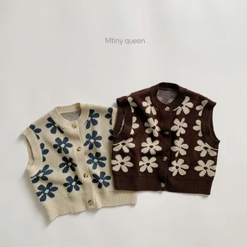 Детская одежда на весну-осень 2022 года, Новый Детский жилет, вязаная куртка с цветочным рисунком в стиле ретро, Корейский свитер