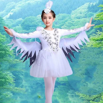 Детский костюм птицы, белое балетное платье для девочек, Косплей животных, Птицы на Хэллоуин, Крылья Феи, одежда для выступлений на сцене