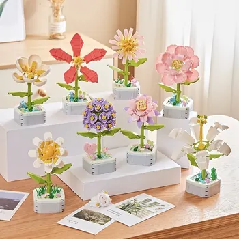 Детский Творческий набор строительных блоков для цветов Игрушки ABS Бессмертное растение в горшках Для сборки украшений Набор Подарков на День рождения и Рождество