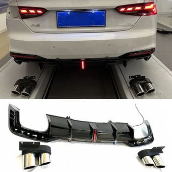 Для Audi A5 S-Line Facelift S5 2021-2022 Диффузор Заднего Бампера Автомобиля Для Губ + Наконечник Глушителя Выхлопной Трубы Глянцевый Черный Обвес С Лампой