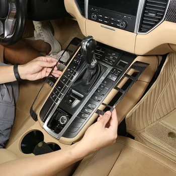 Для Porsche Macan 2014-2021 Из настоящего углеродного волокна Центральная консоль автомобиля Кнопка переключения передач Рамка накладка наклейка Автомобильные Аксессуары